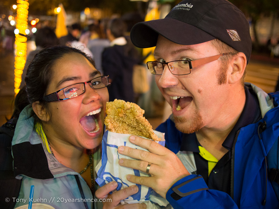 You know what they say: the couple that eats a giant chicken cutlet together stays together.