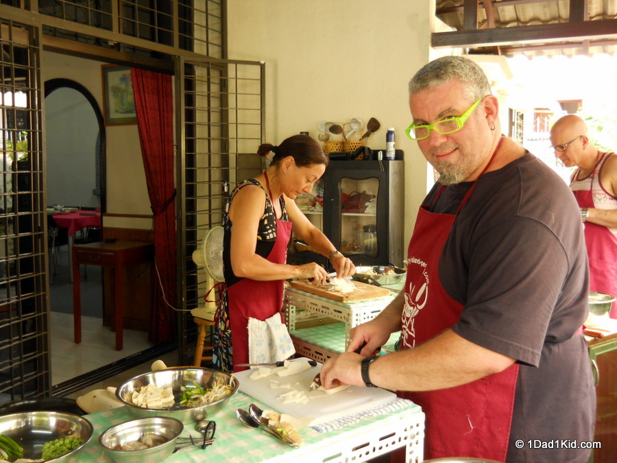 Talon at a Nyonya cooking class in Penang, Malaysia