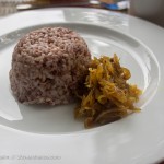 Red rice with onion chutney
