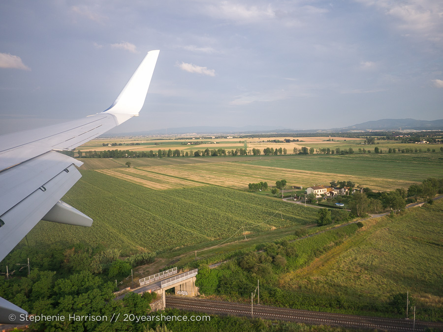 The fields of Tuscany, from our airplane window