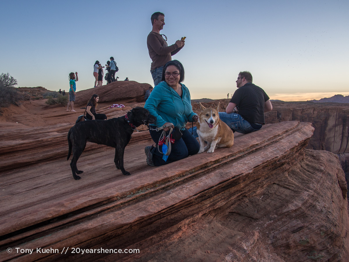 Steph and the dogs at Horseshoe Bend, Page, Arizona