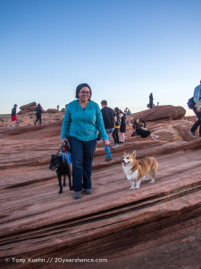 Steph and the dogs at Horseshoe Bend, Page, Arizona