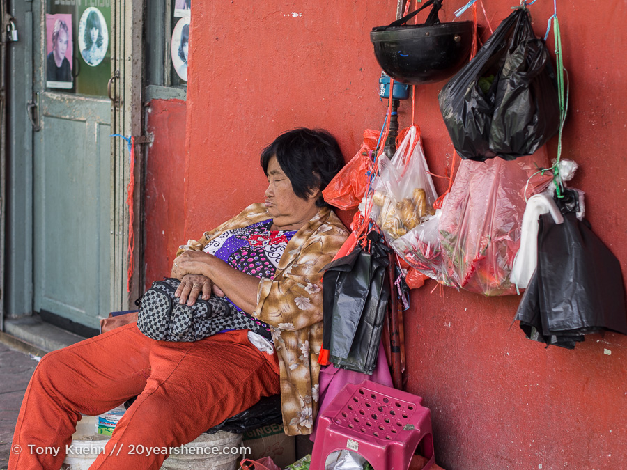 A woman sleeps in Kuching, Malaysia