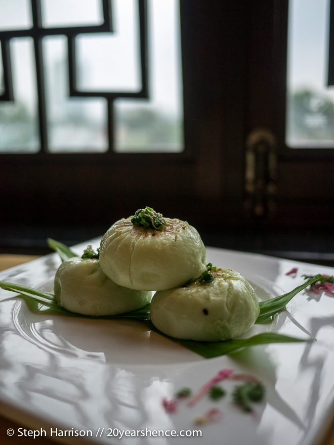 Barbecue pork buns infused with pandan