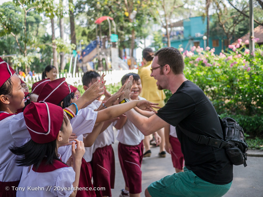 Tony plays with Vietnamese students, Ho Chi Minh City