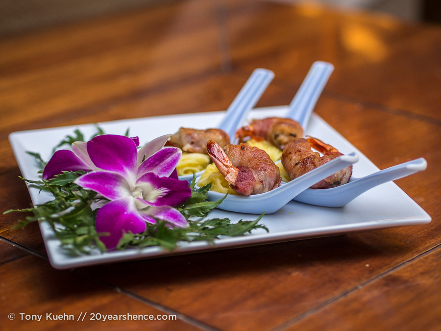 Bacon wrapped shrimp with pickled mango