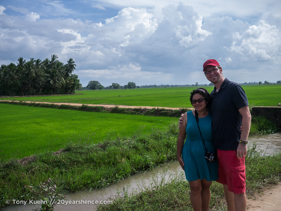 Steph and Tony among the rice paddys near Baticaloa, Sri Lanka